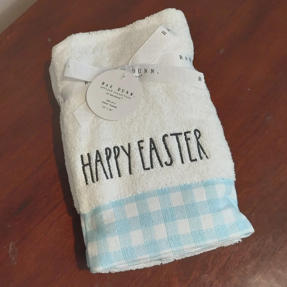 NWT RAE DUNN Happy Easter, Set of 2 Hand Towels